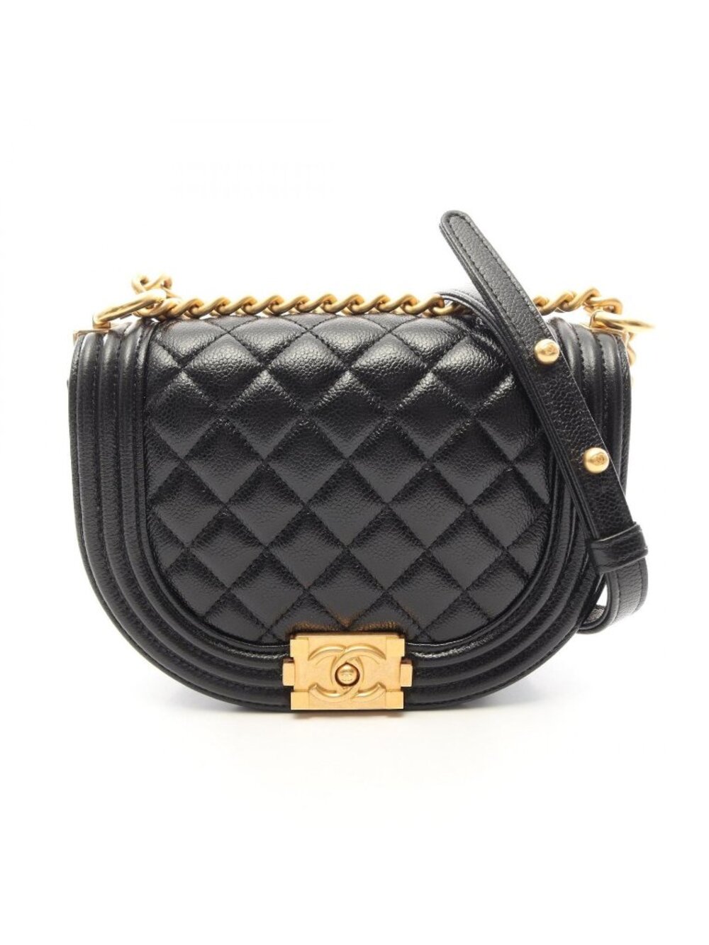 Chanel Shoulder Bag Boy Small Black Caviar Leather Chain